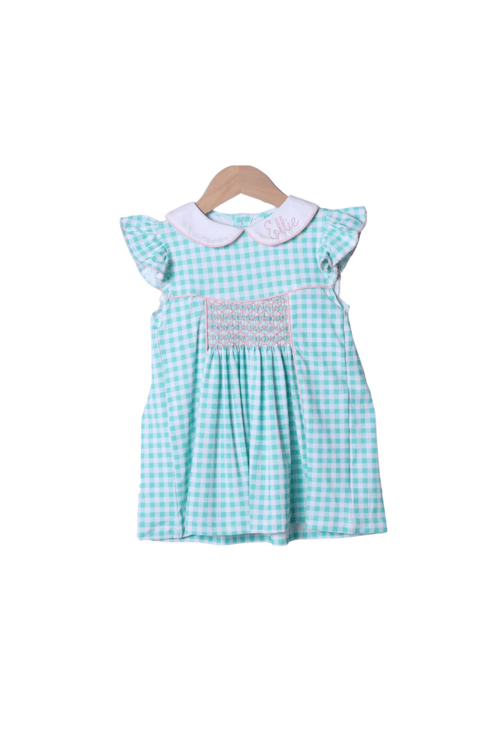 Smocked Mint Gingham Dress