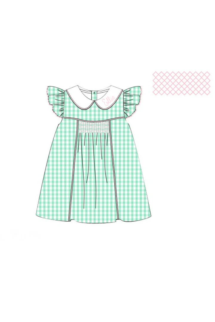 Smocked Mint Gingham Dress - Image 2
