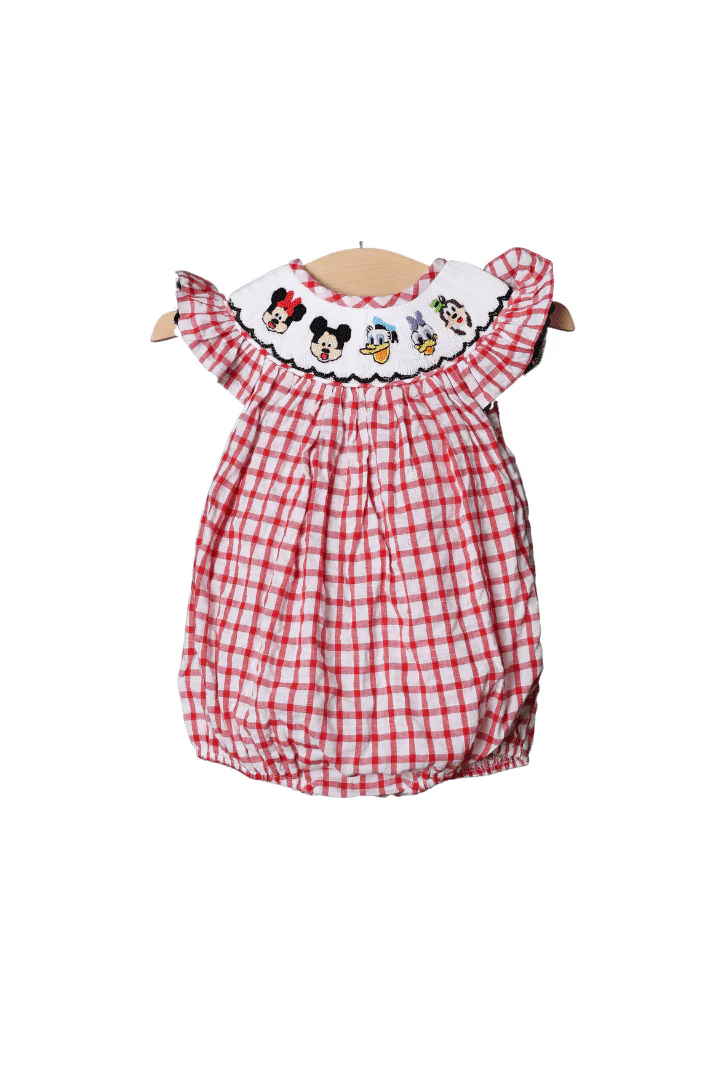 Smocked Mouse and Friends Red Windowpane Bubble