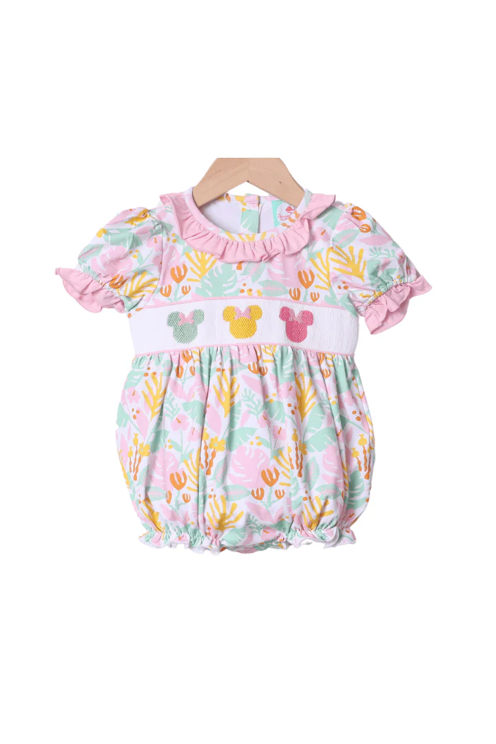Smocked Mouse Tropical Floral Bubble