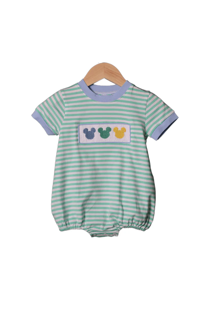 Smocked Mouse Mint Striped Bubble
