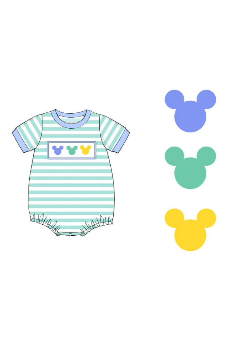 Smocked Mouse Mint Striped Bubble - Image 2