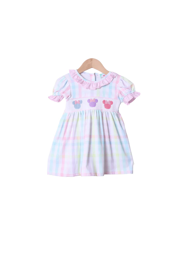 Smocked Mouse Pastel Plaid Dress