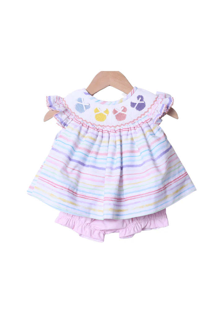Smocked Mouse Pastel Stripe Bloomer Set