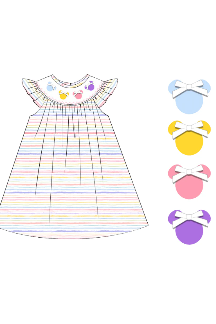 Smocked Mouse Pastel Stripe Dress - Image 2