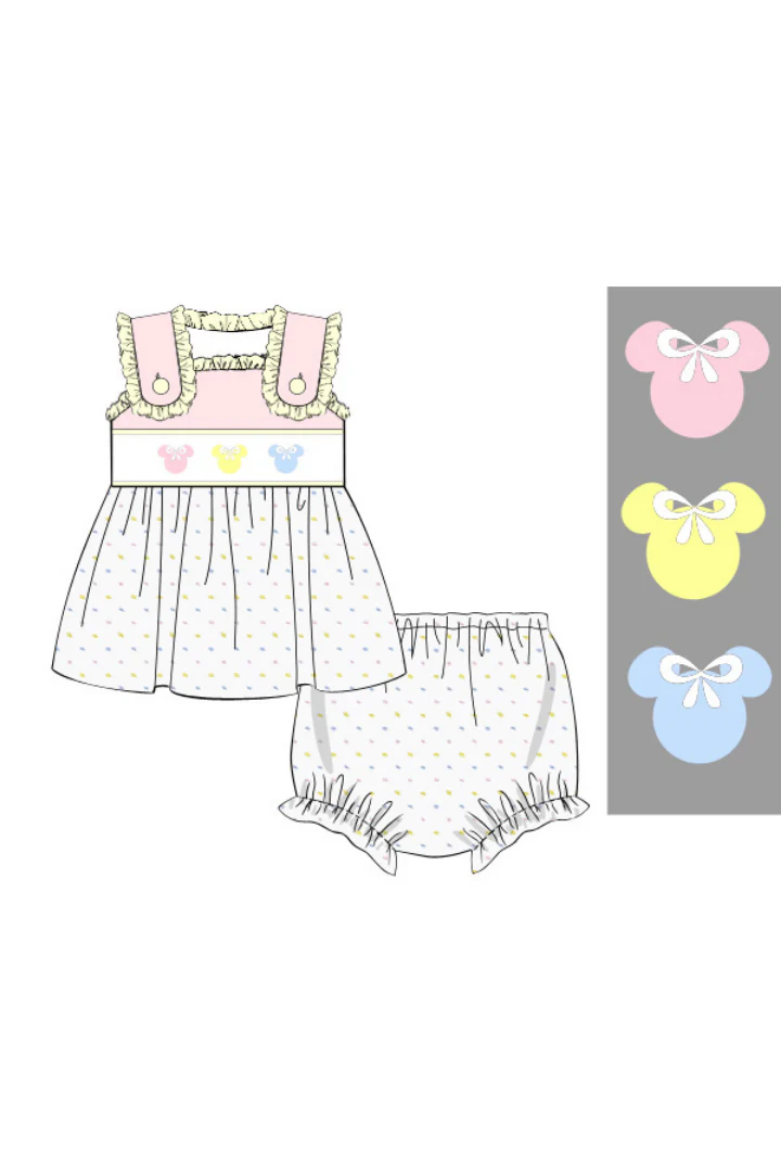 Smocked Mouse Pastel Swiss Dot Bloomer Set - Image 2