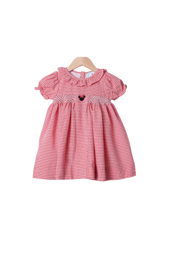 Smocked Mouse Red Seersucker Dress