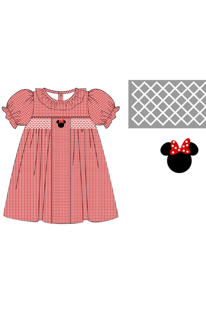 Smocked Mouse Red Seersucker Dress - Image 2
