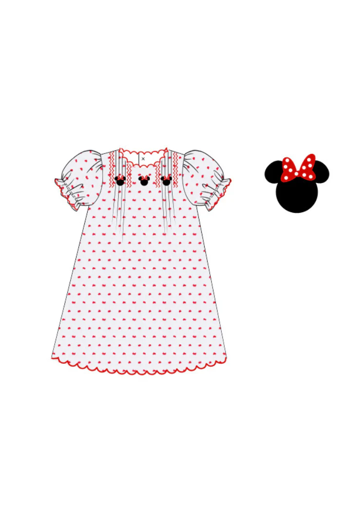Smocked Mouse White and Red Swiss Dot Dress - Image 2