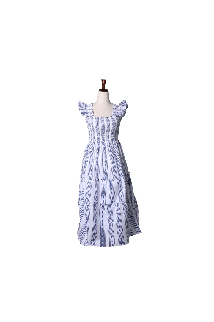 Smocked Navy and White Mom Dress