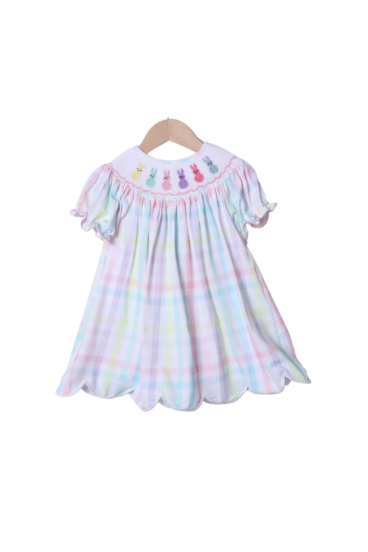 Smocked Pastel Plaid Peep Dress