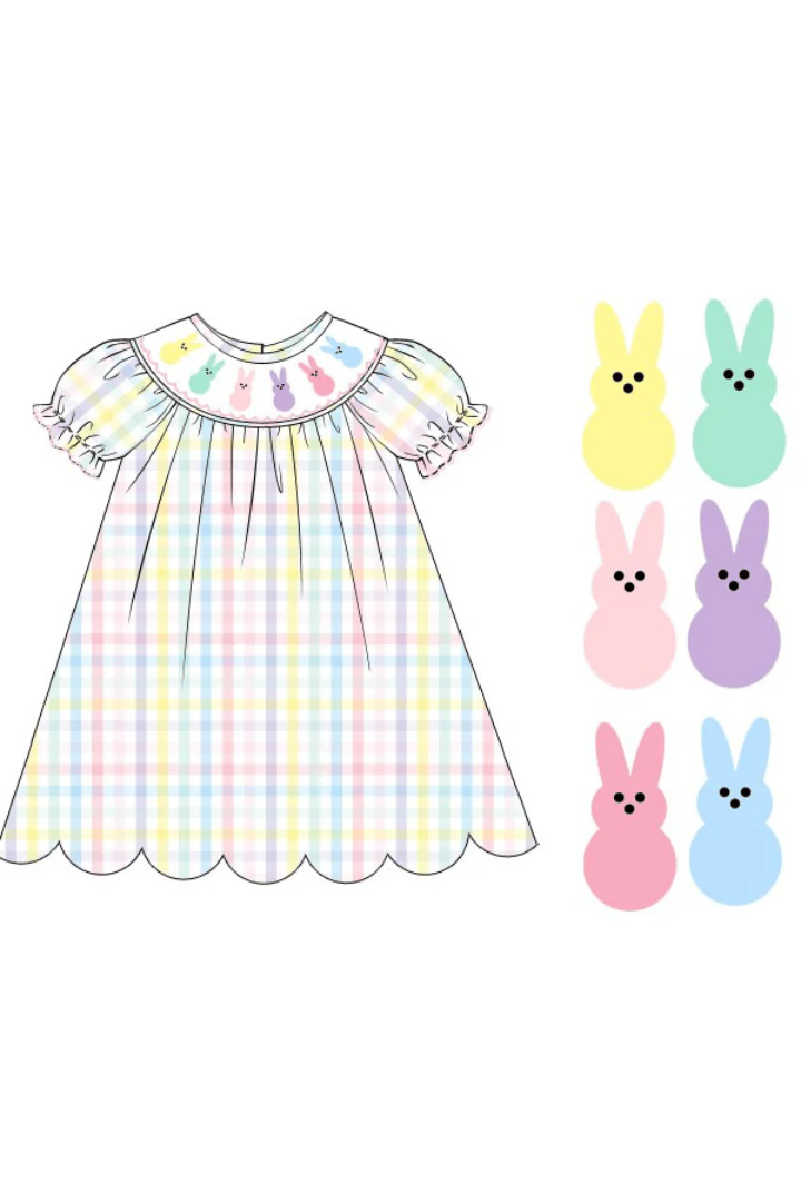 Smocked Pastel Plaid Peep Dress - Image 2