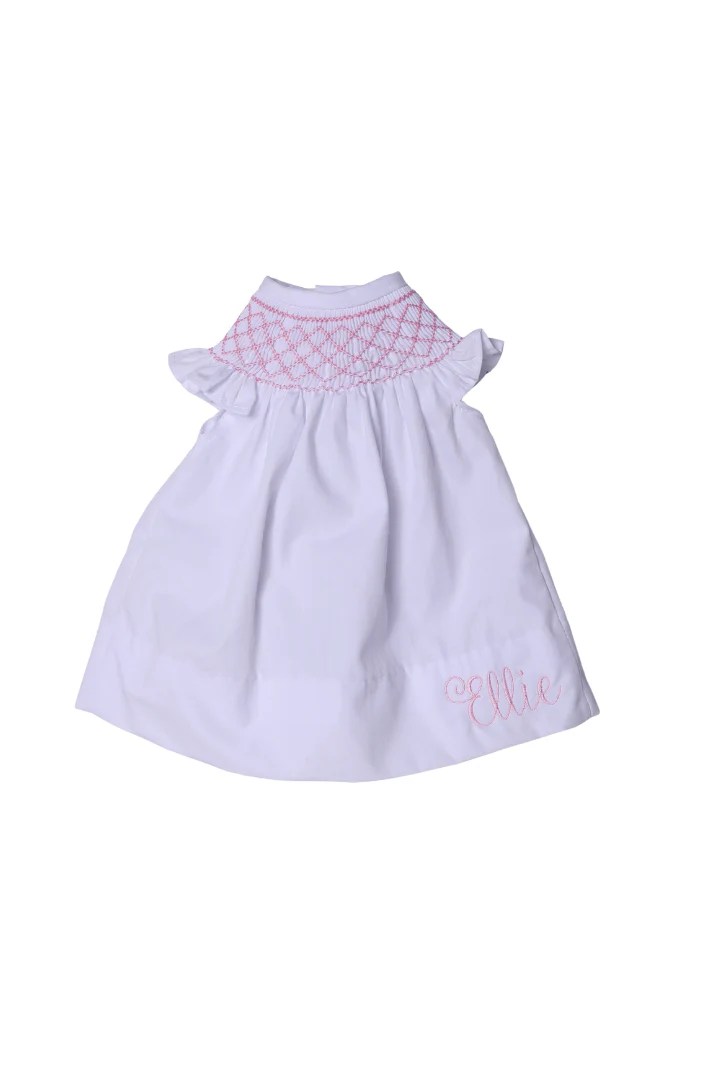 Smocked Pink Heirloom White Bishop Dress-Doll Match - Image 2