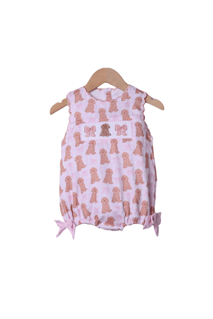 Smocked Pink Pups and Bows Bubble