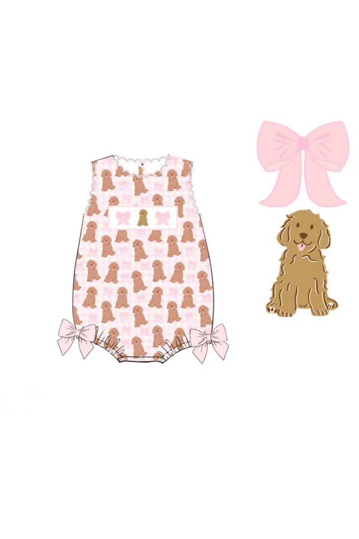 Smocked Pink Pups and Bows Bubble - Image 2
