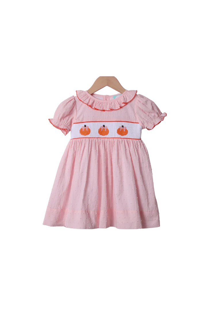 Smocked Pink Swiss Dot Pumpkin Dress