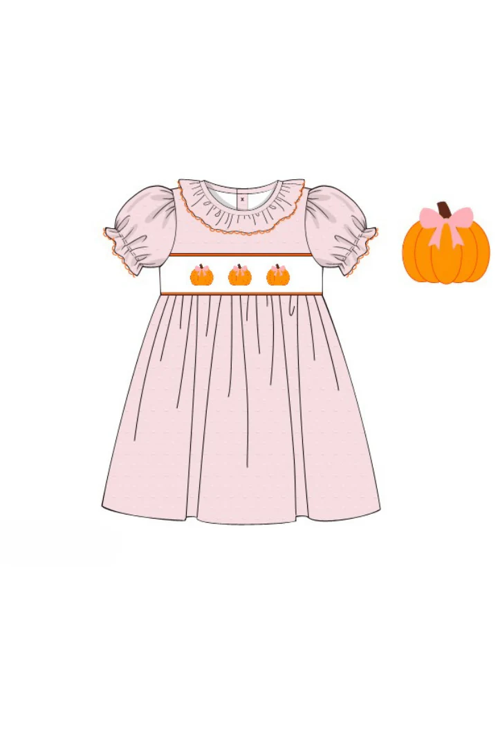 Smocked Pink Swiss Dot Pumpkin Dress - Image 2