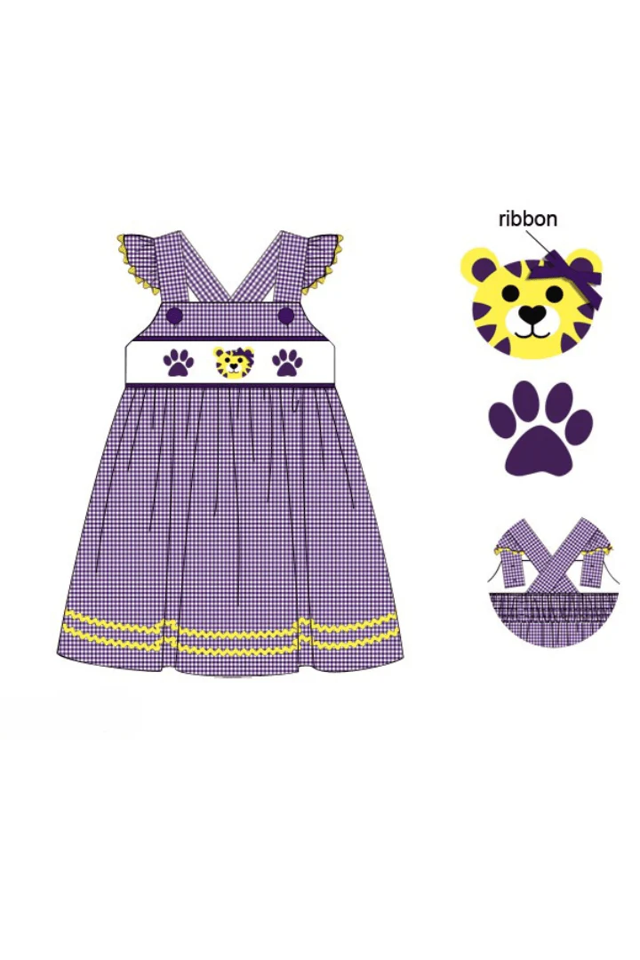 Smocked Purple/Gold Tiger Dress - Image 2