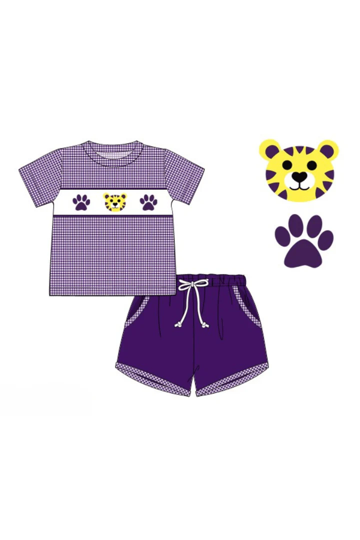 Smocked Purple/Gold Tiger Short Set - Image 3