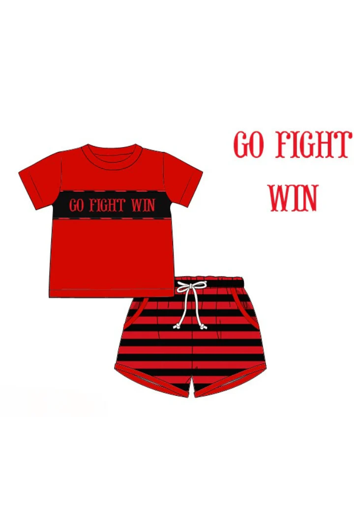 Smocked Go, Fight, Win Red/Black Stripe Short Set - Image 2