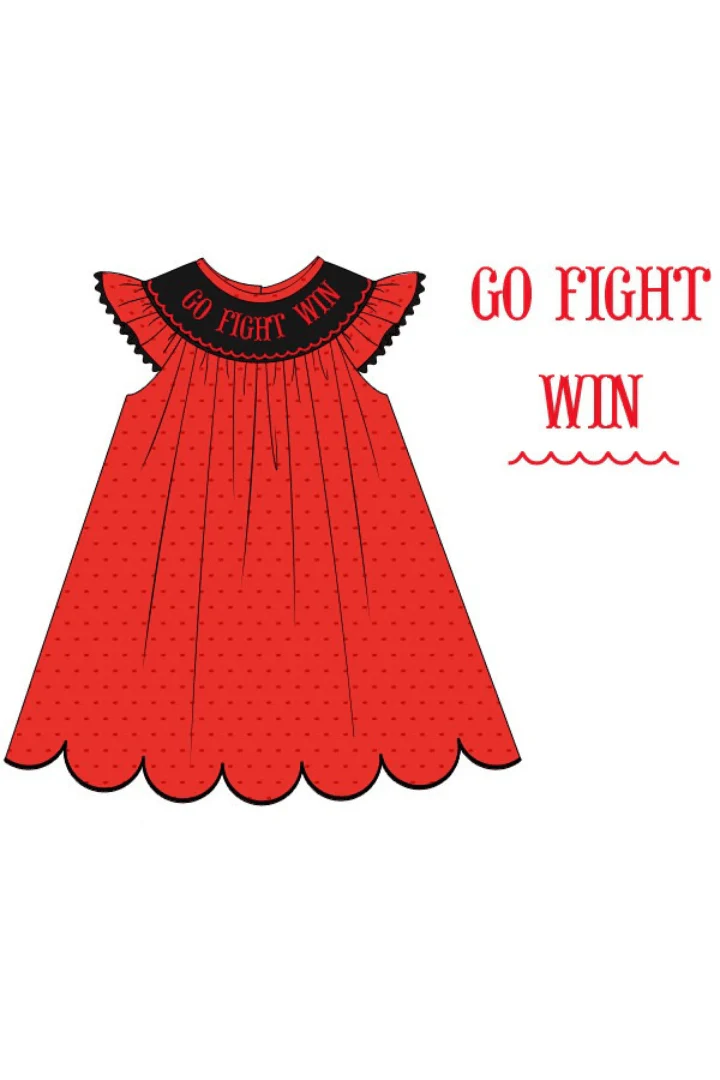 Smocked Go, Fight, Win Red/Black Swiss Dot Dress - Image 2