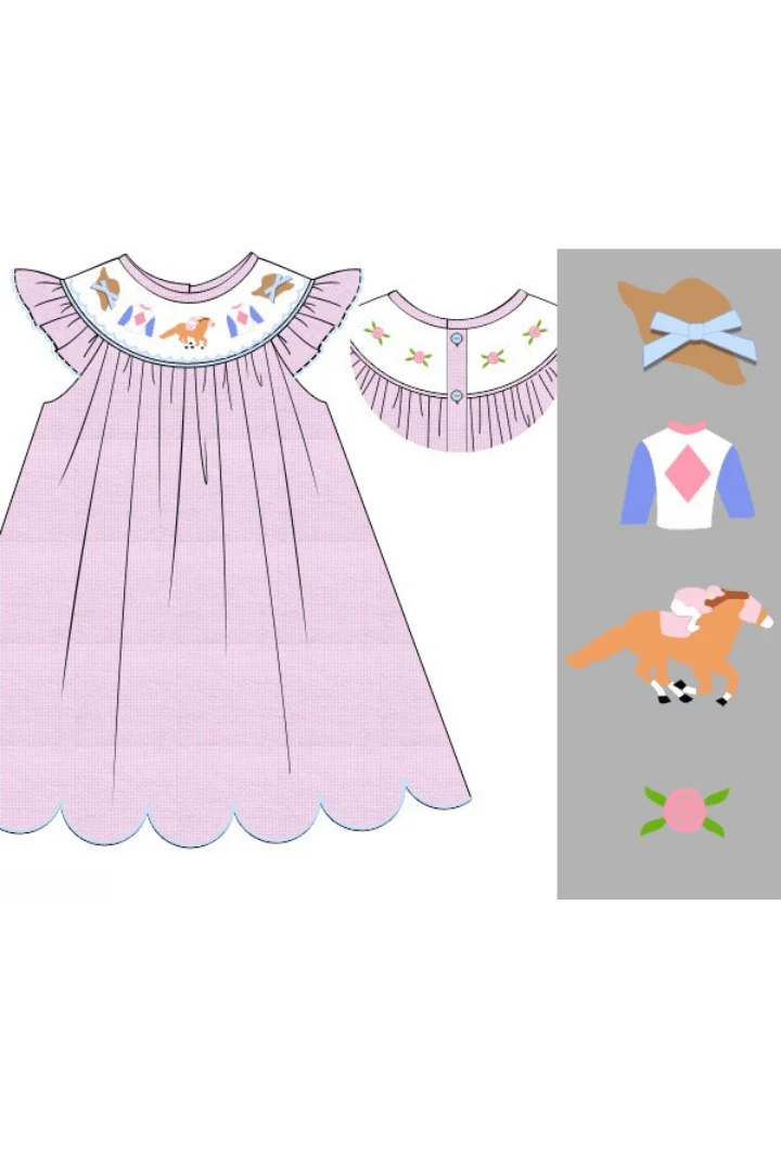Smocked Run for the Roses Pink Gingham Derby Dress - Image 3