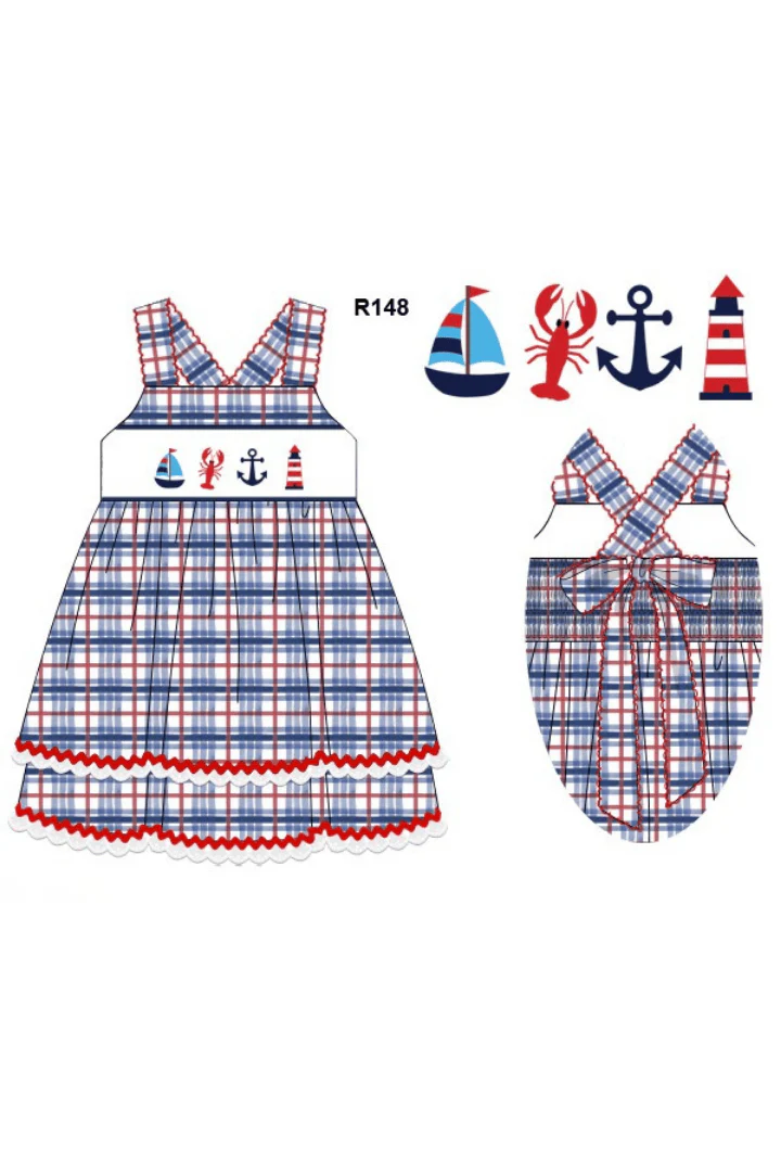 Smocked Sailboat Plaid Dress - Image 3