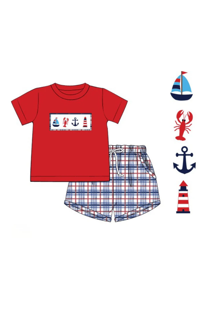 Smocked Sailboat Plaid Short Set - Image 2
