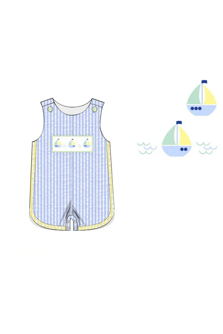 Smocked Sailboat Blue/Yellow Jon Jon - Image 2