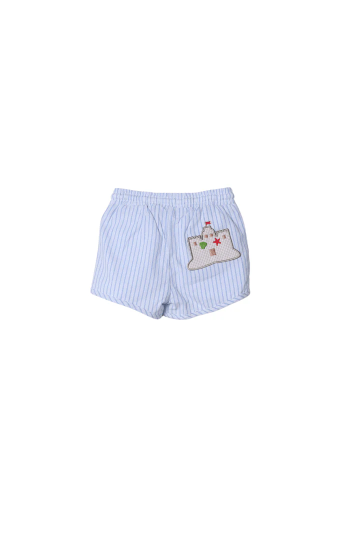 Smocked Sand Castle Blue Pinstripe Short Set - Image 2