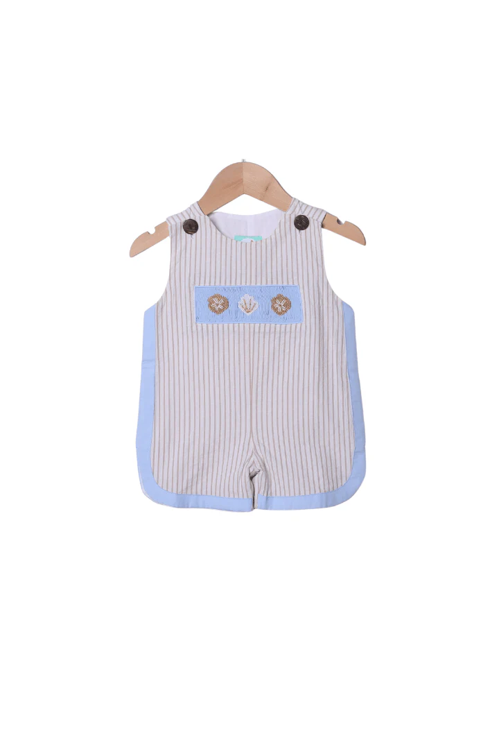 Smocked Sea Shells Blue/Khaki Stripe Jon Jon