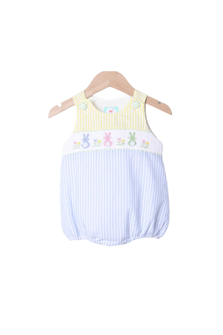 Smocked Seersucker Color Block Bunny Bubble
