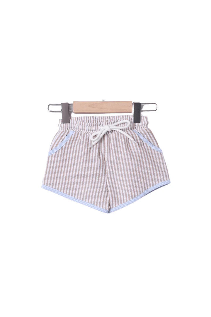 Smocked Starfish Khaki Seersucker Short Set - Image 2