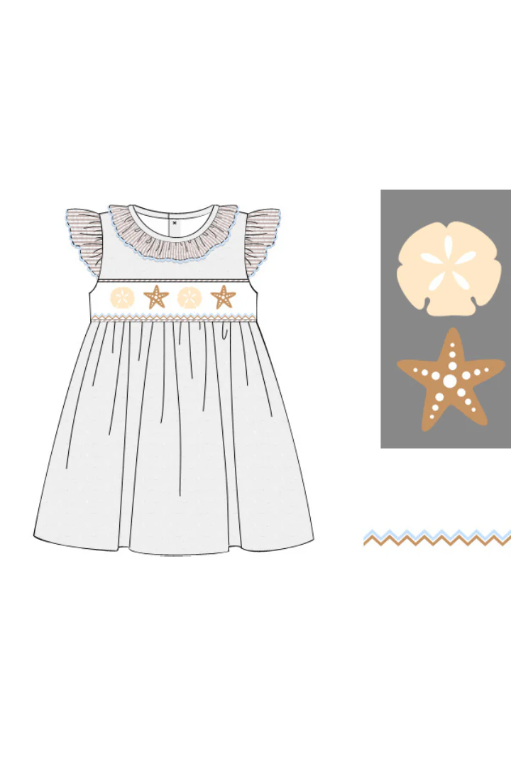 Smocked Starfish White Swiss Dot Ruffle Dress - Image 2