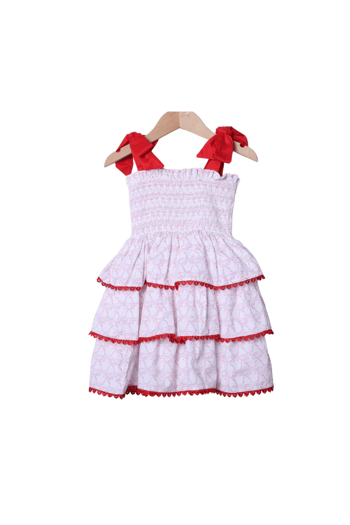 Smocked Stars & Bows Tie Shoulder Dress