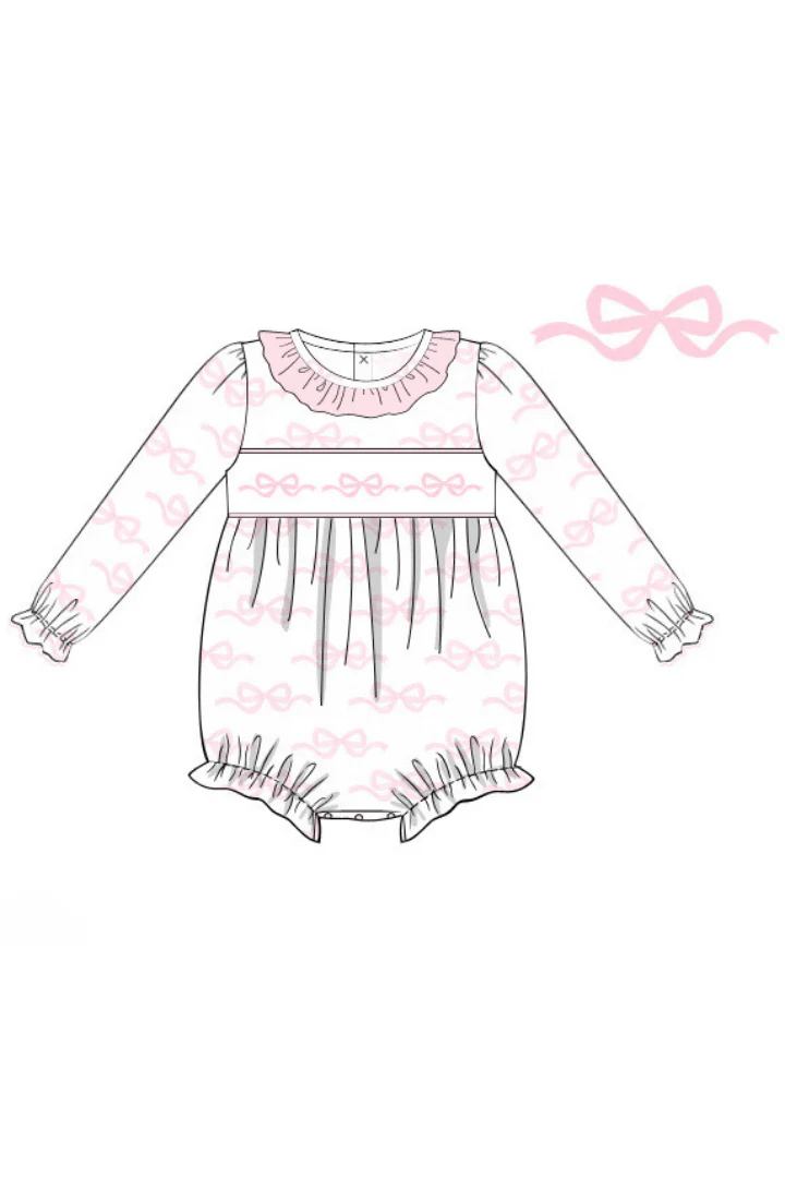 Smocked Sweet Bow Long Sleeve Bubble - Image 2