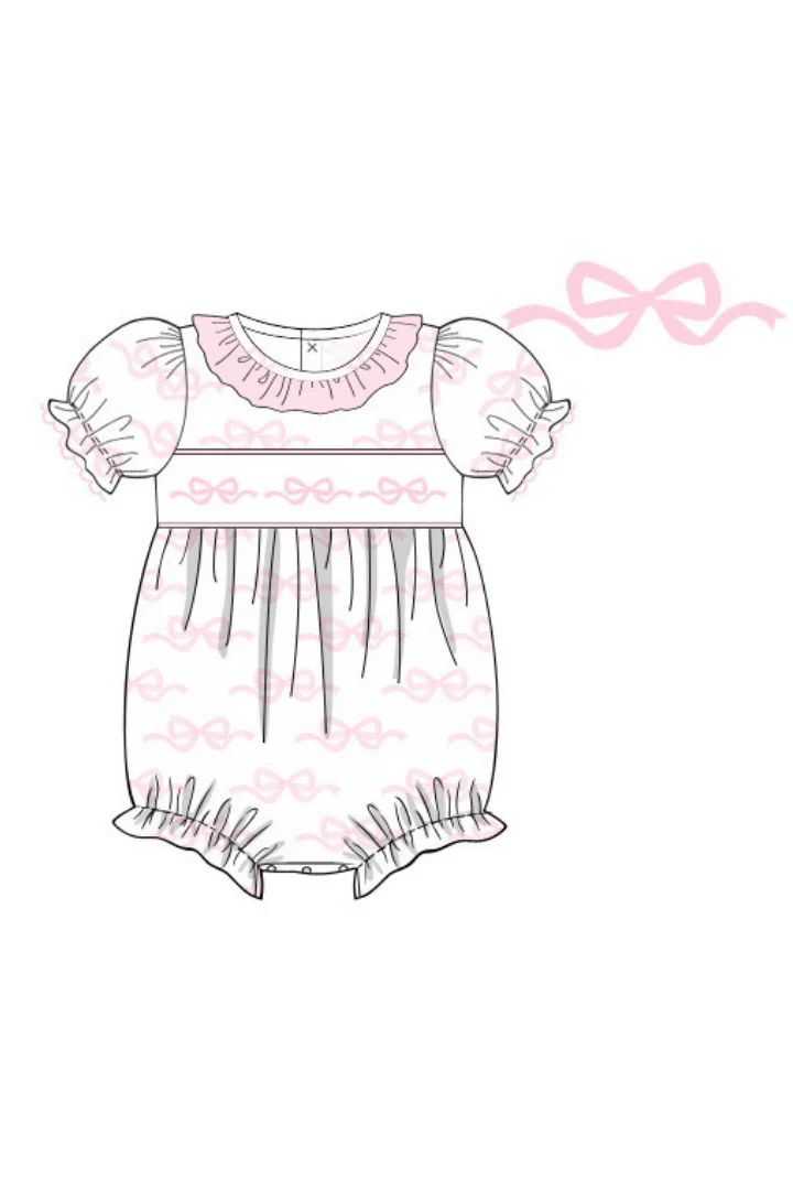 Smocked Sweet Bow Short Sleeve Bubble - Image 2