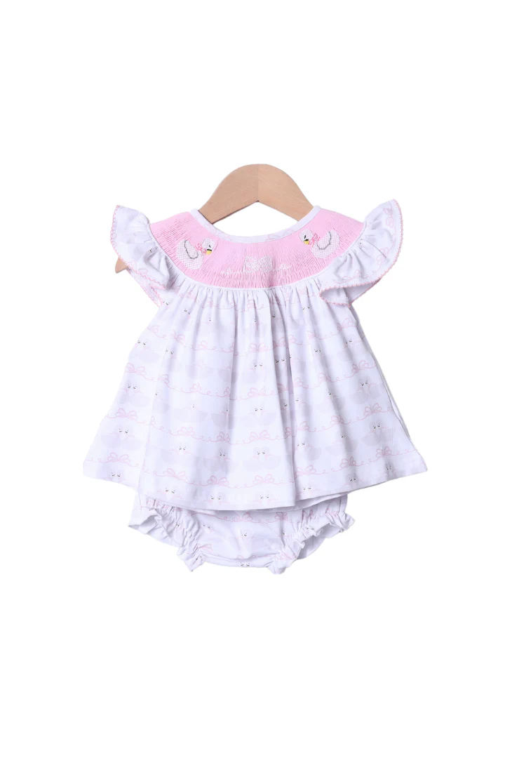 Smocked Sweet Swan Bishop Bloomer Set