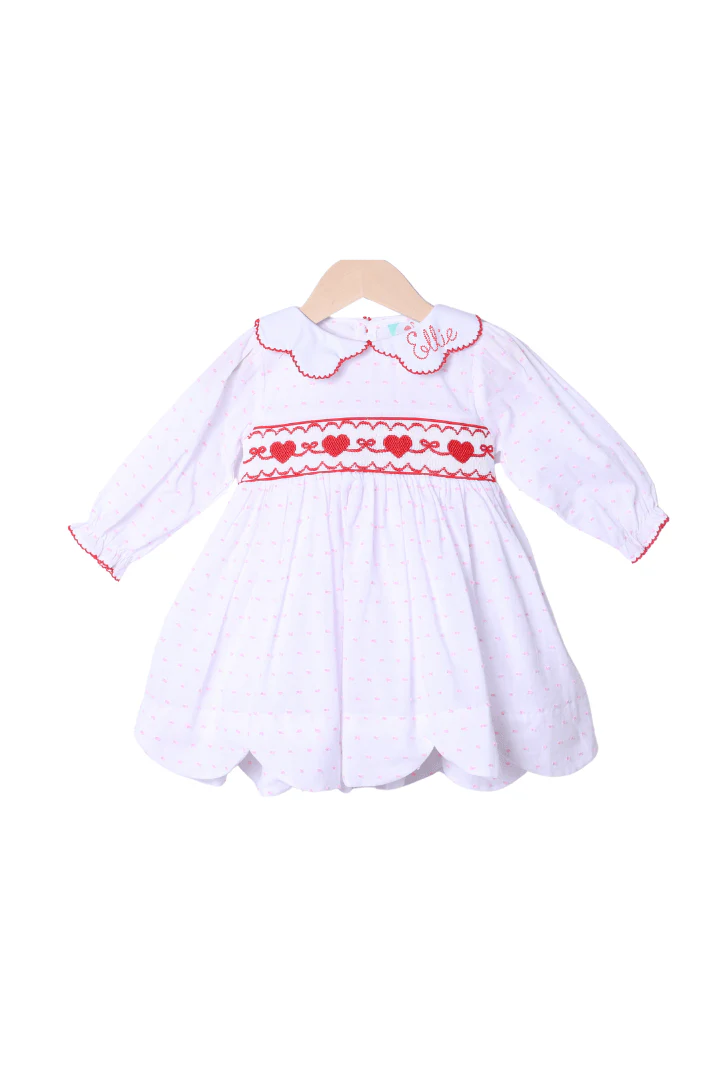 Smocked Sweetheart Bow Pink Swiss Dot Dress