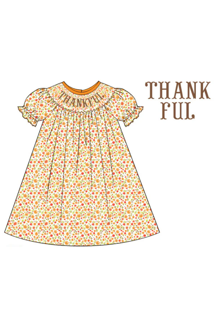 Pre-Order Smocked Thankful Autumn Floral Dress