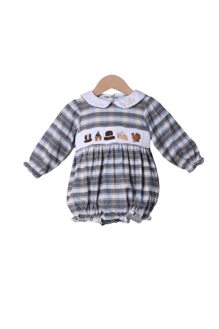 Smocked Thanksgiving Feast Plaid Bubble