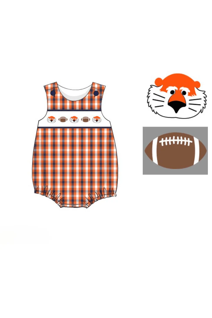 Smocked Tigers Navy/Orange Checkered Football Bubble - Image 2