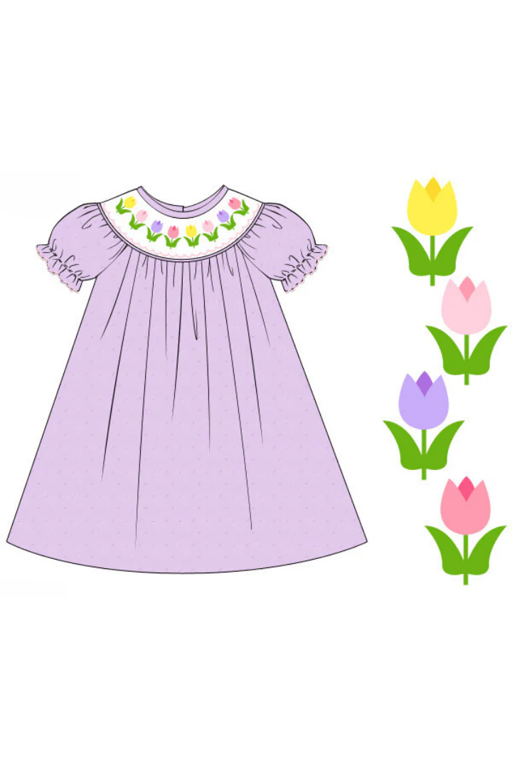 Smocked Tulips Lavender Swiss Dot Dress - Image 2