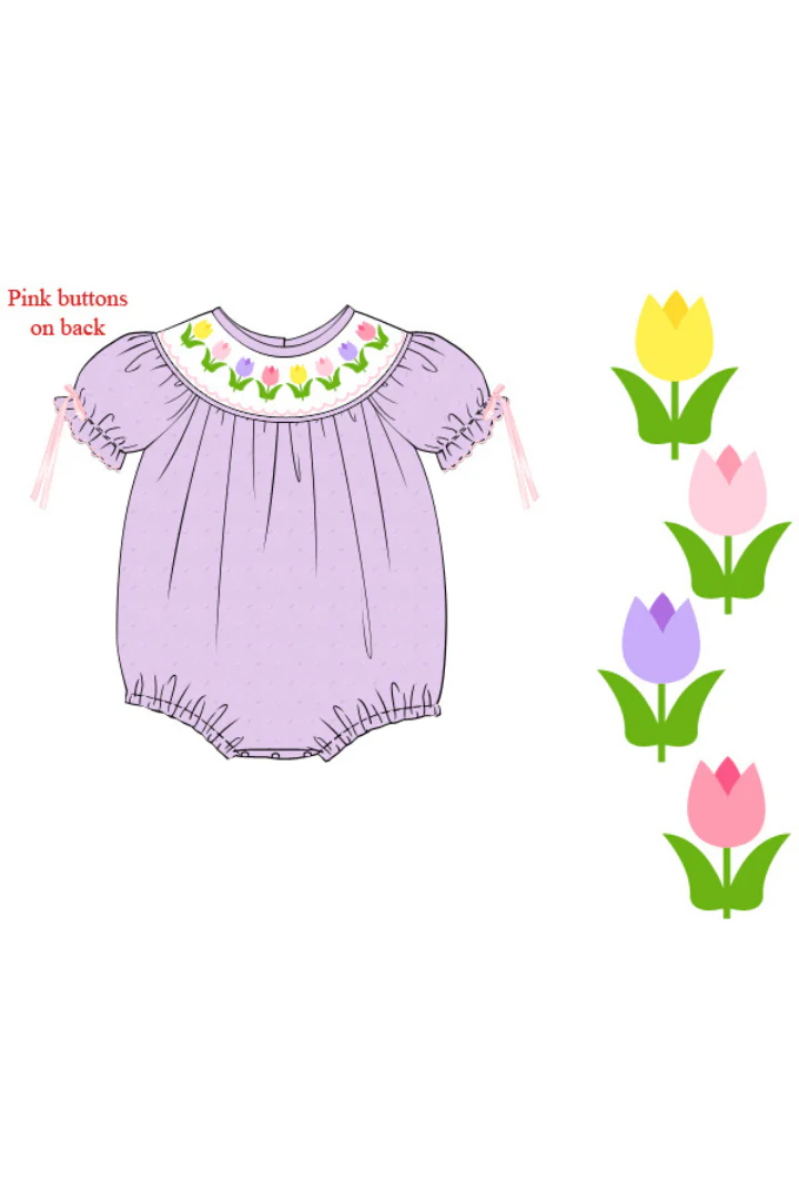 Smocked Tulips Lavender Swiss Dot Bubble - Image 2
