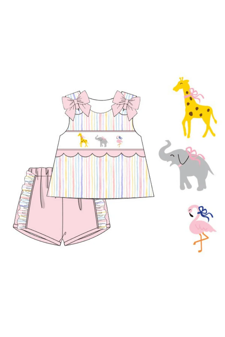 Smocked Zoo Fun Scalloped Short Set - Image 3