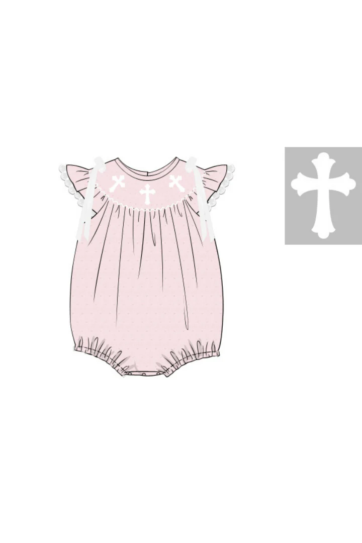 Smocked Cross Pink Swiss Dot Bubble - Image 3