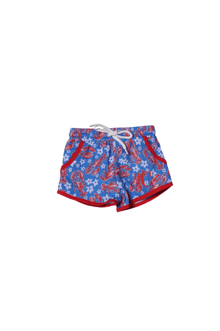 Sweet Lobster Red and Blue Rashguard Swim Trunks Set - Image 2