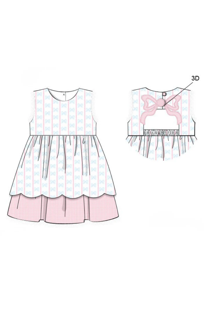 Sweet Scalloped Bow Applique Dress - Image 3