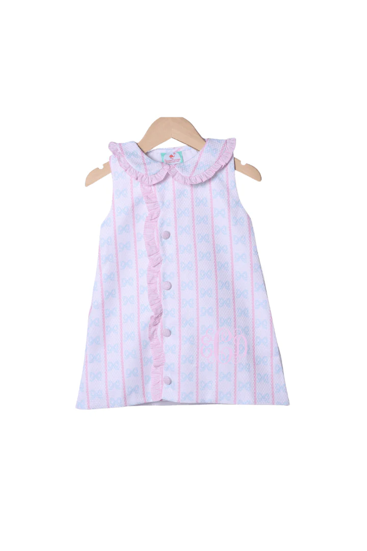 Sweet Scalloped Bow Honeycomb Ruffle Dress