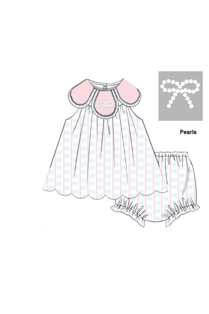 Sweet Scalloped Pearl Bow Tulip Bloomer Set - Image 3